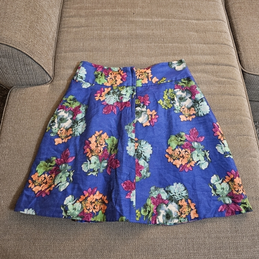 Anthro Maeve Blue Floral Silk Blend Boho Casual Lined Midi Skirt Size 8 - Picture 7 of 10